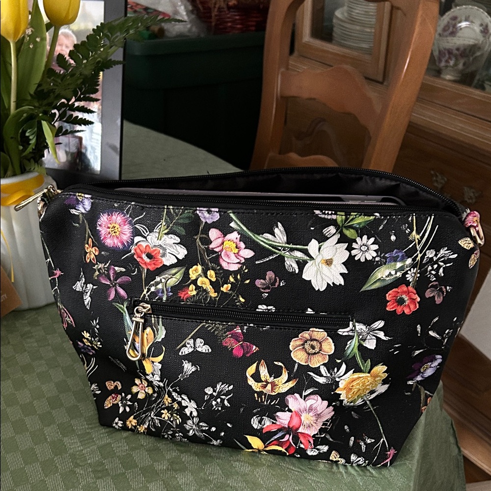 Floral black crossbody bag